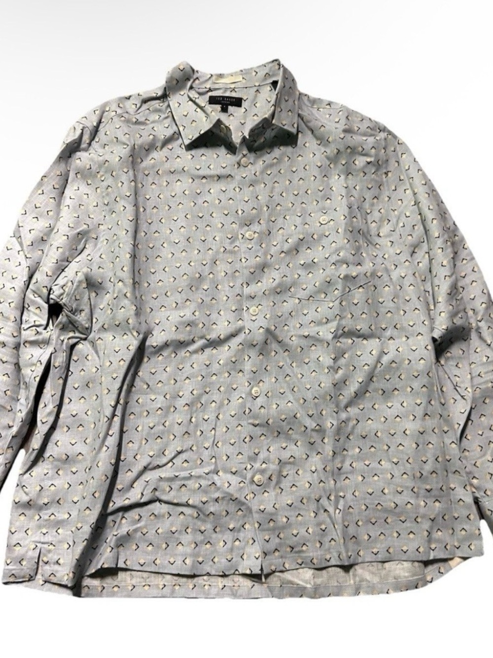 Men’s Ted Baker Blue Long Sleeve Button Up Shirt Geometric Design Size 7 (3xl)